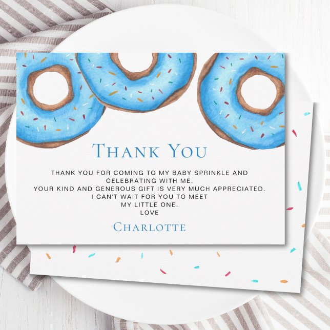 Carte De Remerciements Bleu Donuts Bébé saupoudrer (Créateur téléchargé)