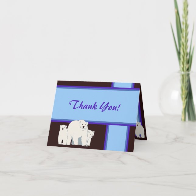 Carte de remerciements bleu d'ours blancs (Devant)
