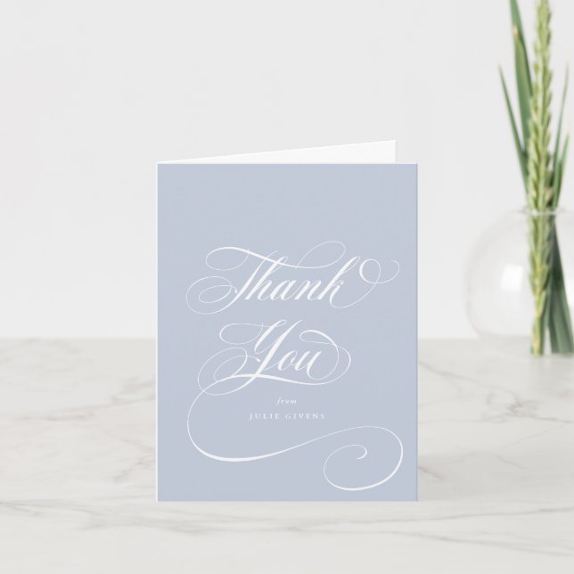 Carte De Remerciements Bleu doux Élégant Script Graduation Photo+Message (Devant)
