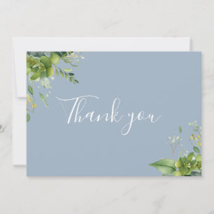 Carte De Remerciements Bleu Dusty Vert Floral Élégant Script