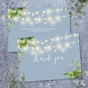 Carte De Remerciements Bleu Dusty Vert Floral Lumières à cordes