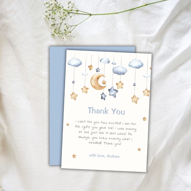 Carte De Remerciements Bleu Elegant Twinkle Baby shower Twinkle (Blue Elegant Twinkle Twinkle Baby Shower Thank You Card)