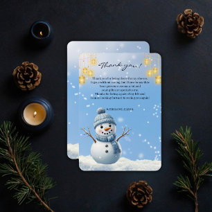 Carte De Remerciements Bleu Elegant Whimsical Winter Snowman Baby shower