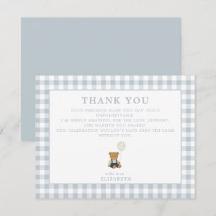 Carte de remerciements bleu En vichy Teddy Bear