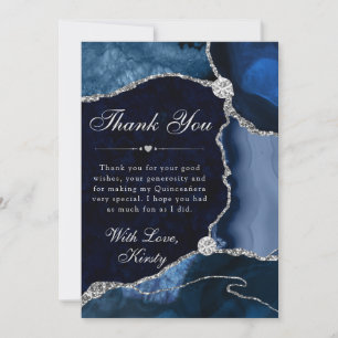 Carte De Remerciements Bleu et Argent Faux Parties scintillant Agate Quin