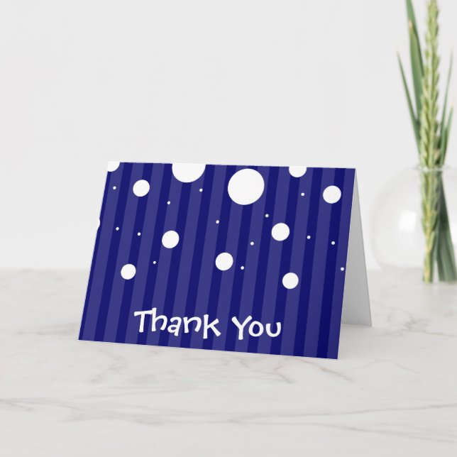 Carte De Remerciements Bleu et blanc et Pois (Devant)