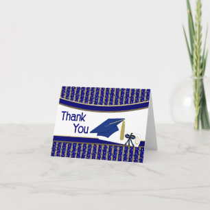 Carte De Remerciements Bleu et Gold Stripe Confetti Graduation