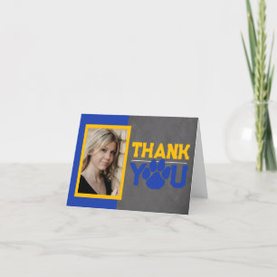Carte De Remerciements Bleu et or Empreinte de patte Graduation Pliage 2