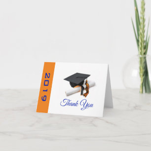 Carte De Remerciements Bleu et Orange Graduation Cap et Tassel