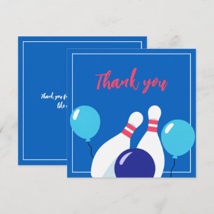 Carte De Remerciements Bleu et Rouge Vibrants Bowling 6ème Anniversaire