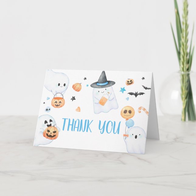 Carte De Remerciements Bleu Fantôme Halloween Petit Baby shower Boo (Devant)