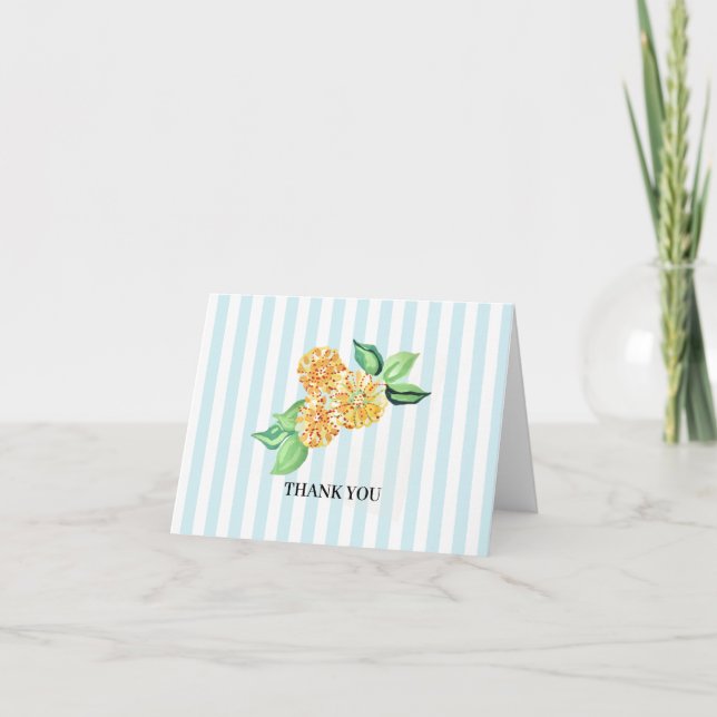 Carte De Remerciements Bleu Fleur Jaune Preppy (Devant)