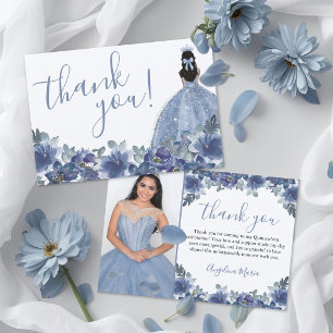 Carte De Remerciements Bleu Floral Quinceanera