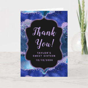 Carte De Remerciements Bleu foncé et violet Sweet sixteen d'agate océaniq