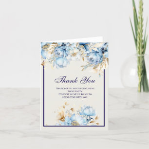 Carte De Remerciements Bleu Glace et Fleurs de Marine pour un Anniversair