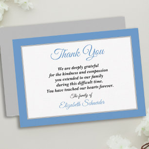 Carte De Remerciements Bleu Gris et Argent Remerciements de sympathie sim
