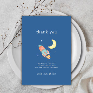Carte De Remerciements Bleu Gris Sur La Lune Fête Prénatale De Bébé Fusée