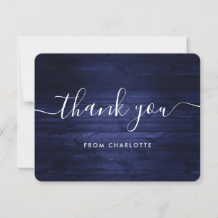 Carte De Remerciements Bleu marine bois rustique mariage douche anniversa
