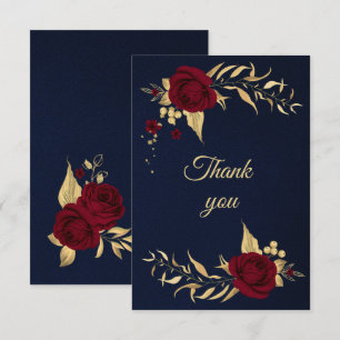 Carte De Remerciements bleu marine bordeaux or floral