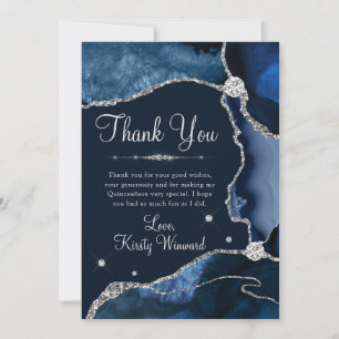 Carte De Remerciements Bleu marine et argent faux agate pailleté Quincean