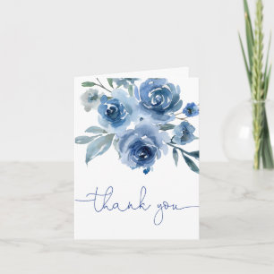 Carte De Remerciements Bleu marine floral aquarelle élégant 
