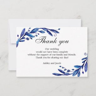 Carte De Remerciements Bleu merci. Note de mariage d'hiver. Botanique