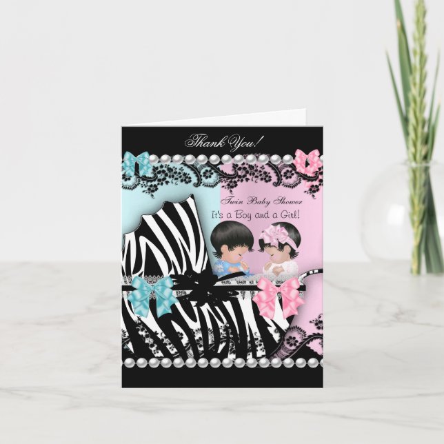 Carte De Remerciements Bleu mignon de garçon de rose de fille de baby (Devant)