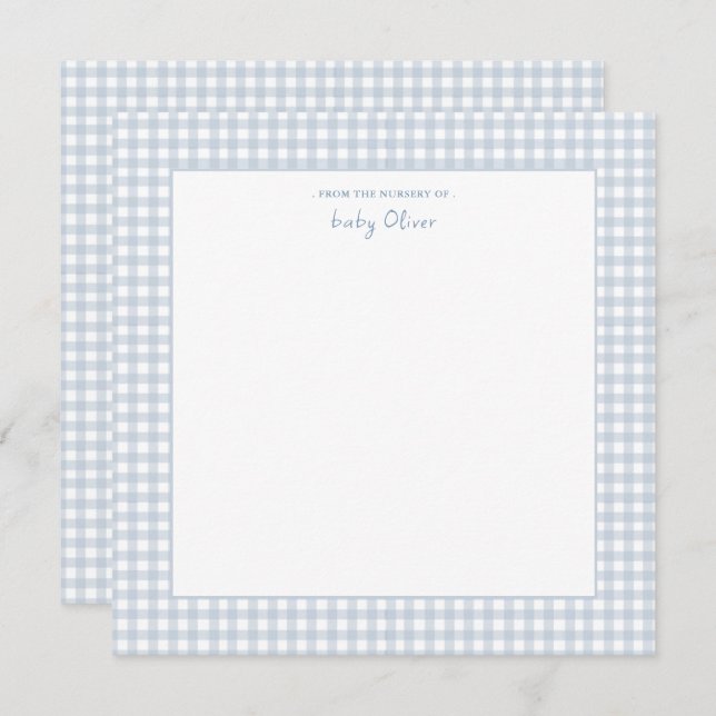 Carte De Remerciements Bleu mignon et blanc en vichy Carré bébé garçon (Devant / Derrière)