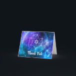 Carte De Remerciements Bleu moderne Galaxy Bat Bar Mitzvah Plier<br><div class="desc">Créez votre propre bar de chauve-souris cool mitzvah merci cartes sur un modèle unique, bleu et violet de galaxie do-it-yourself thème. Ce design d'univers présente l'art de la nébuleuse aquarelle de Raphaela Wilson dans un ciel nocturne foncé, éclatant d'étoiles. L'Etoile juive de David et la spirale spatiale sont optionnels, et...</div>