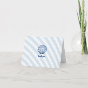 Carte De Remerciements Bleu Nautique Coquillage Rayure Bleue