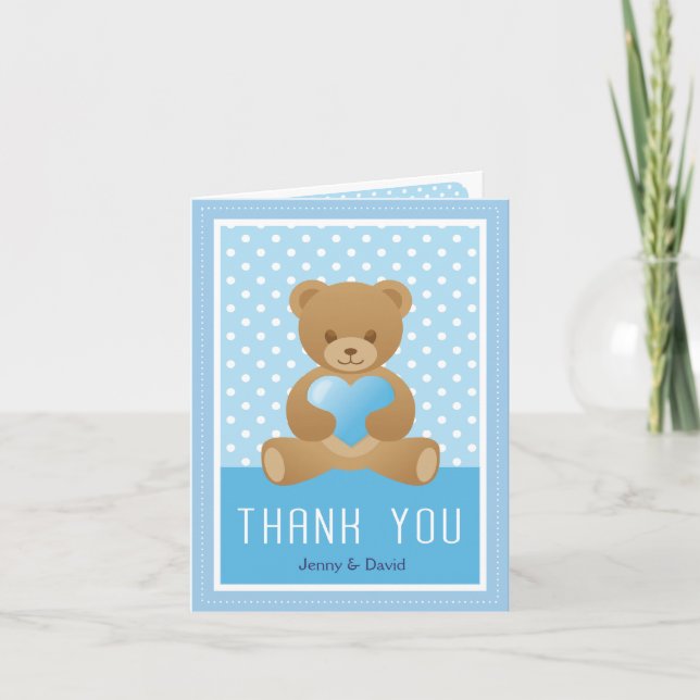 Carte de remerciements bleu ours en teddy (Devant)