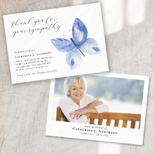 Carte De Remerciements Bleu Papillon photo Sympathy Funeral Memorial