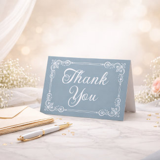 Carte De Remerciements Bleu Poussiéreux Argent Filigrane Script