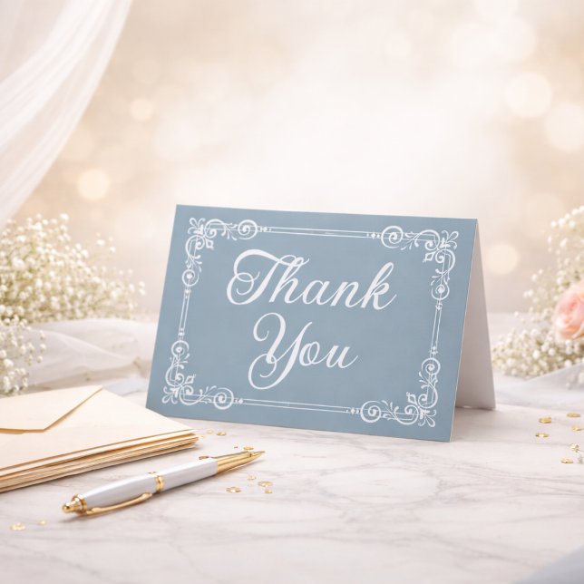 Carte De Remerciements Bleu Poussiéreux Argent Filigrane Script (Créateur téléchargé)
