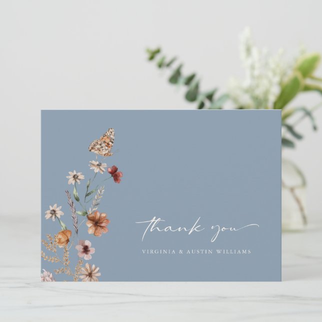Carte De Remerciements Bleu Poussiéreux Boho (Debout devant)