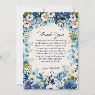 Carte De Remerciements Bleu Poussiéreux de la Marine Blanc Floral Anniver