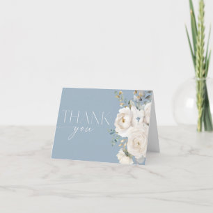 Carte De Remerciements Bleu poussiéreux fleurs florales ivoire blanc