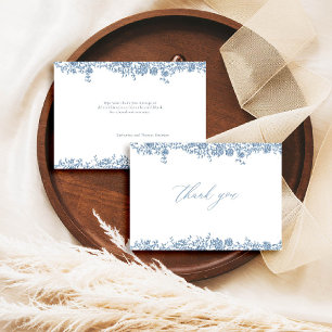 Carte De Remerciements Bleu Poussiéreux Toile Roses Françaises Mariage Cl