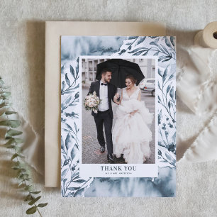 Carte De Remerciements Bleu romantique Aquarelle Botanique Mariage photo