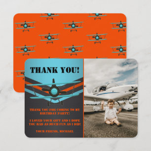 Carte De Remerciements Bleu, Rouge, Avion Photo Anniversaire