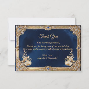 Carte De Remerciements Bleu Royal Couronne Perle Luxe Élégant