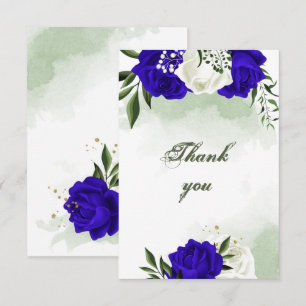 Carte De Remerciements bleu royal et fleurs blanches feuillage