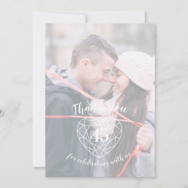 Carte De Remerciements Bleu saphir coeur anniversaire 45 ans photos (Devant)