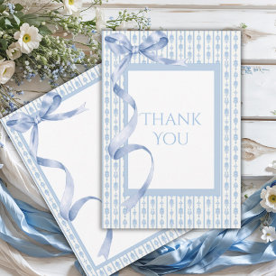 Carte De Remerciements Bleu Satin Ruban Élégant Baby shower