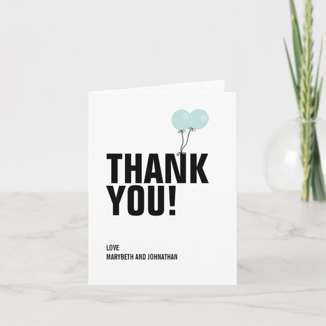 Carte de remerciements bleu simple de baby shower (Devant)