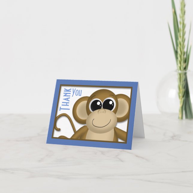 Carte de remerciements bleu singe mignon (Devant)