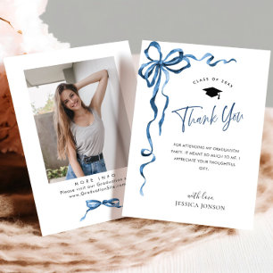 Carte De Remerciements Bleu tendance coquette de la bow