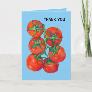 Carte de remerciements bleu tomates rouges