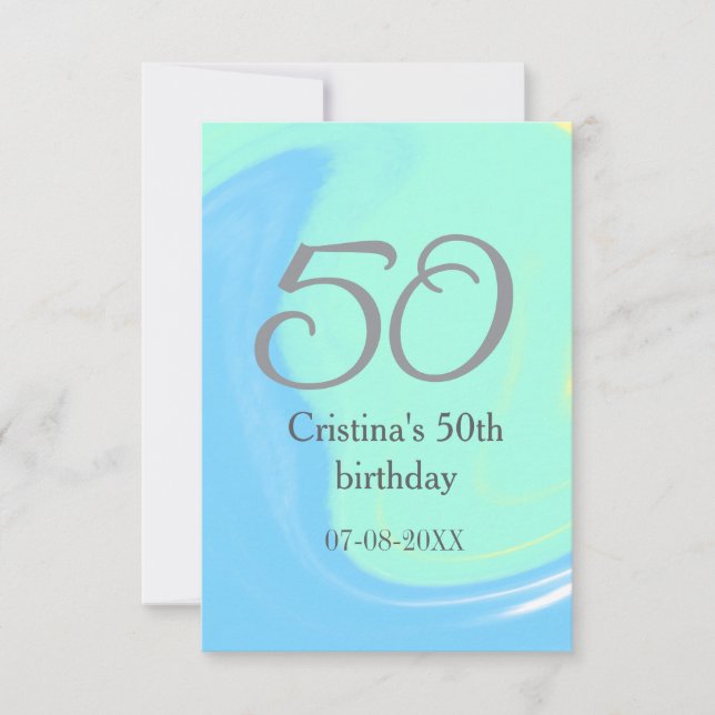 Carte De Remerciements bleu vert gris 50e anniversaire ajouter nom date r (Devant)