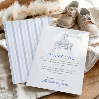 Carte De Remerciements Bleu Vintage Toile de Jouy Garçon Baby Shower